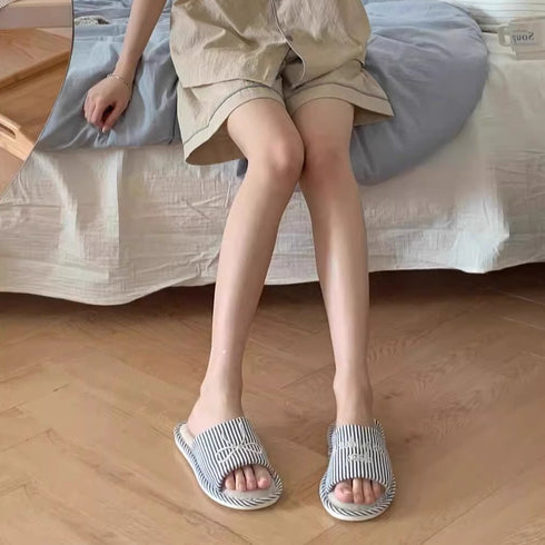 Striped Bow Linen Home Slides