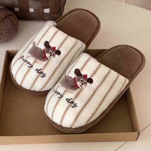 Striped Pup Applique Slippers