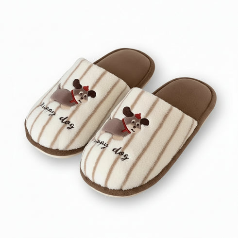 Striped Pup Applique Slippers