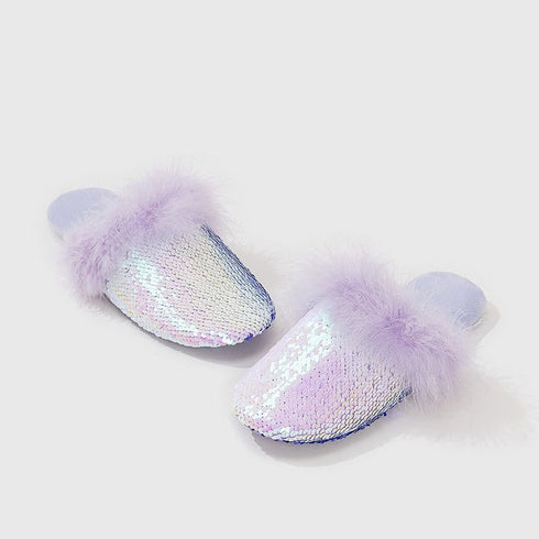 Shimmer Sequin Puff-Trim slippers