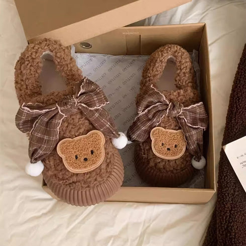 Teddy Bow Sherpa House Slippers