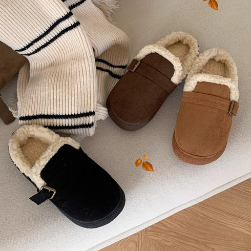 Cozy Buckle Strap Furry Clogs