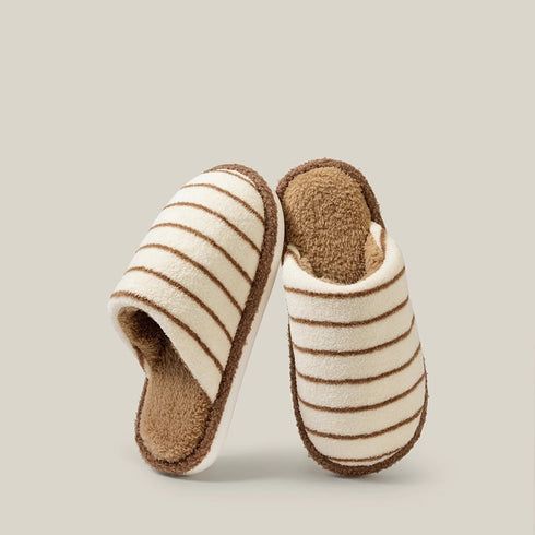 Soft Striped Plush Bedroom Slippers