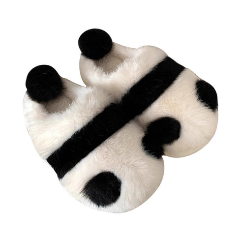 Fuzzy Panda Bear Plush Slippers