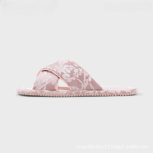 Chic Jacquard Floral Cross Slides
