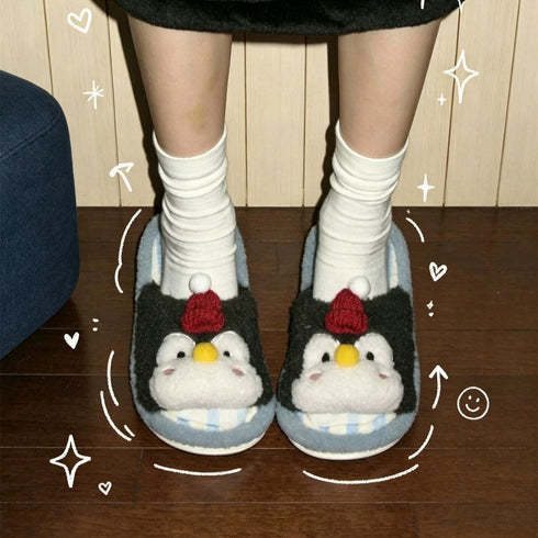 Striped Penguin Beanie Plush Slippers