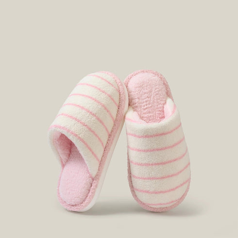 Soft Striped Plush Bedroom Slippers