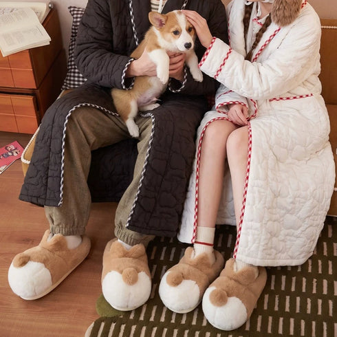 Fuzzy Corgi Butt House Slippers
