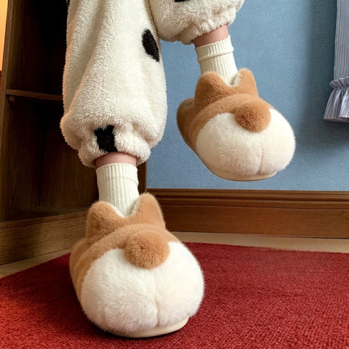 Fuzzy Corgi Butt House Slippers