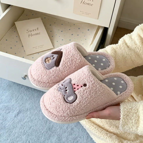 Elephant House Embroidered Plush Slippers