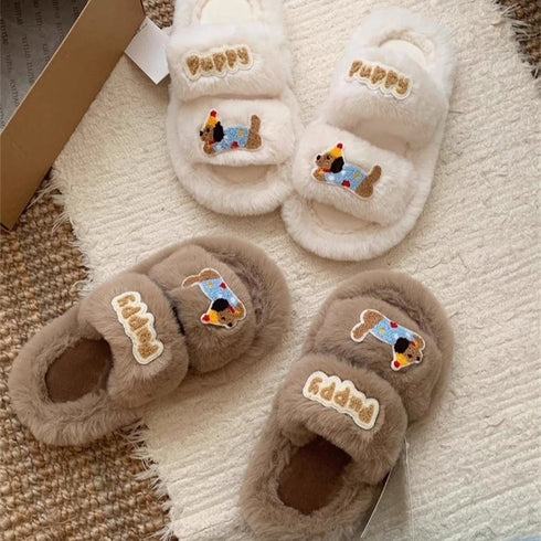 Puppy Patch Fuzzy Band Slippers