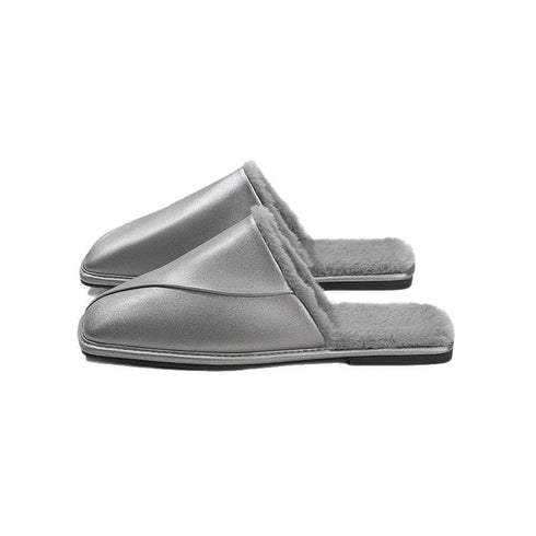 Faux-Fur Trim Dome-Toe Slippers