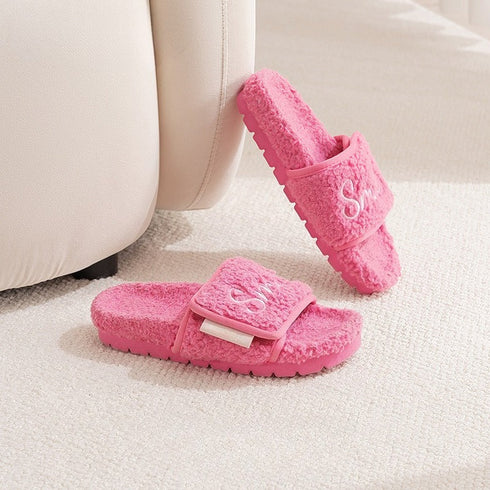 Chunky Sherpa Adjustable Platform Slippers