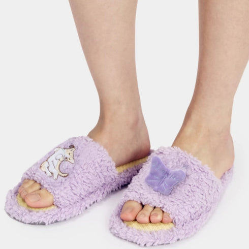 Mismatched Puppy Butterfly Fuzzy Slippers