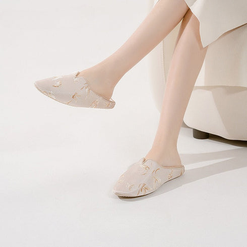 Elegant Satin Embroidered Home Slippers