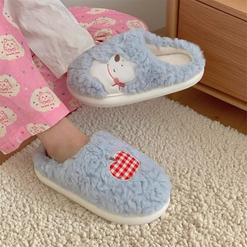 Apple Puppy Gingham Patch Slippers