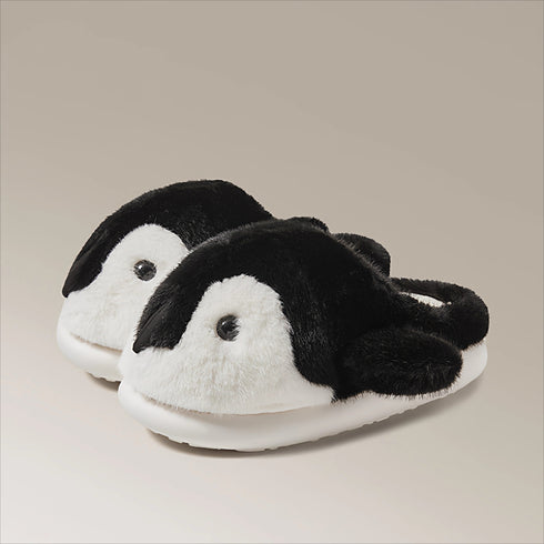 Playful Penguin Fuzzy House Slippers