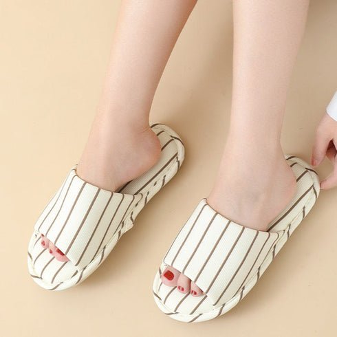 Breezy Pinstripe Linen Home Slides