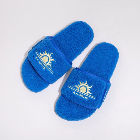 Cozy Sun Embroidered Fuzzy Slides