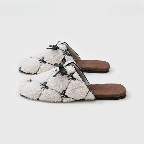 Bow-Tie Sherpa Lattice Slippers