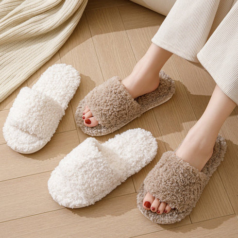 Curly Plush Open-Toe Slippers