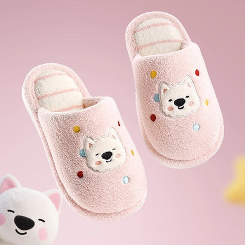 Playful Puppy Dot Plush Slippers