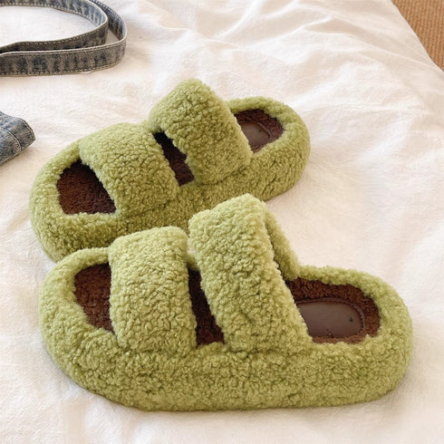 Chunky Teddy Fleece Platform Slides