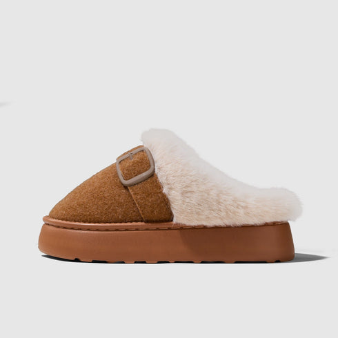 Fuzzy Buckle Platform Cozy Clogs