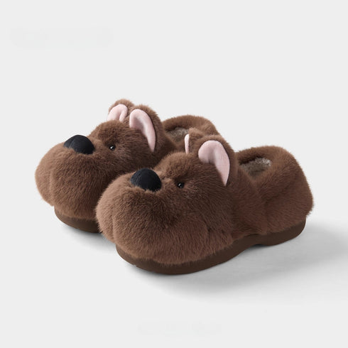 Fuzzy Puppy Face Plush Slippers
