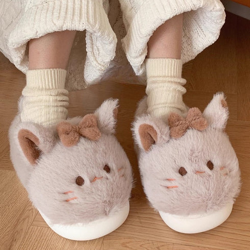 Fuzzy Cat Bow Enclosed Slippers