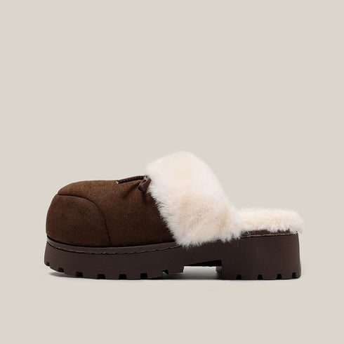 Chunky Bow Platform Furry Slippers