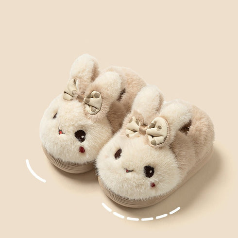 Plush Bunny Bow Kids Slippers