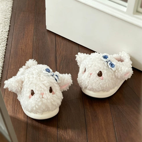 Plush Lamb Bowknot House Slippers