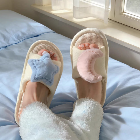 Plush Star Moon Linen Slides