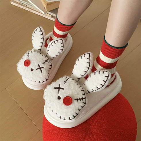Stitched Patch Bunny Platform Slippers