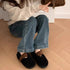 Fuzzy Two-Tone Strap Slippers