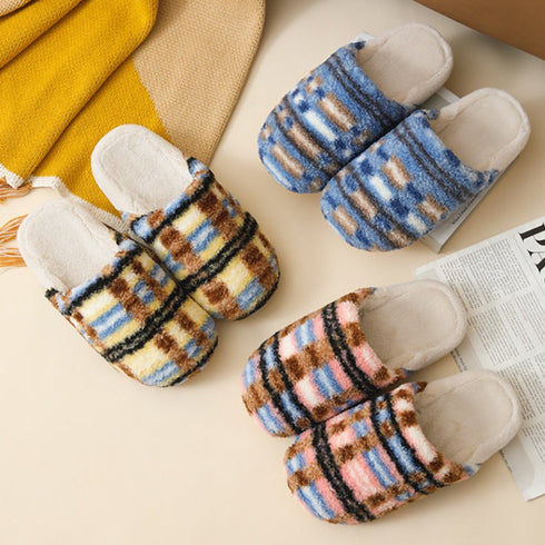 Fuzzy Plaid Quiet Home Slippers