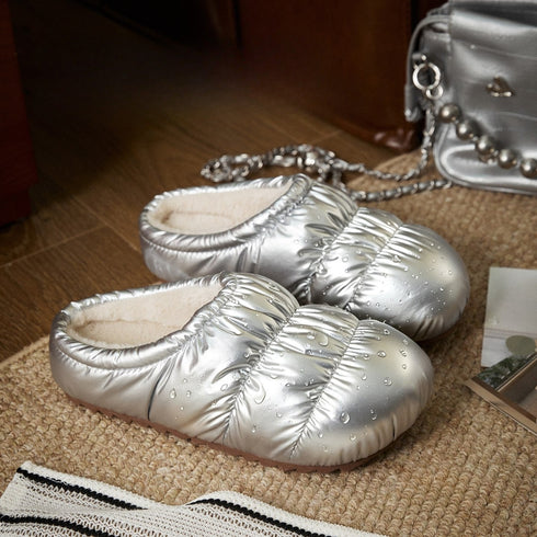Puffy Quilted Thermal Fleece Slippers