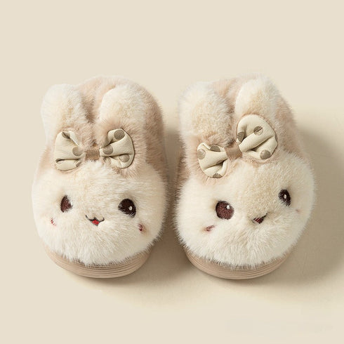 Plush Bunny Bow Kids Slippers