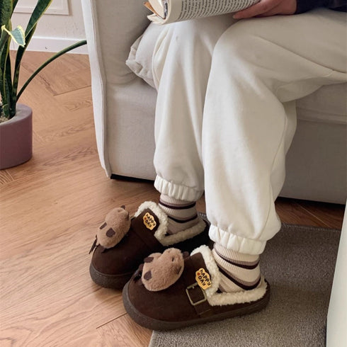 Cozy Capybara Plush Buckle Clogs