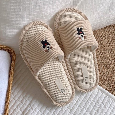 Dog-Embroidered Corduroy Home Slides