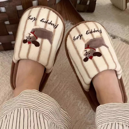 Striped Pup Applique Slippers