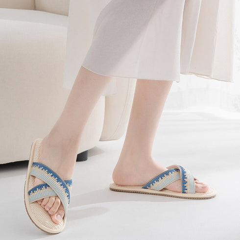 Breezy Woven Cross Strap Slides