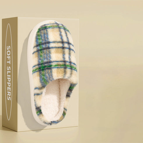 Retro Plaid Chunky Platform Slippers