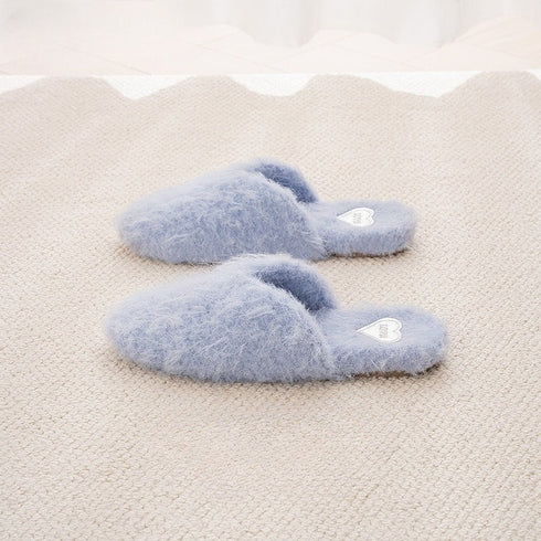 Fuzzy Heart-Patch Home Slippers