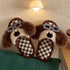 Puppy Glasses Checkered Plush Slippers