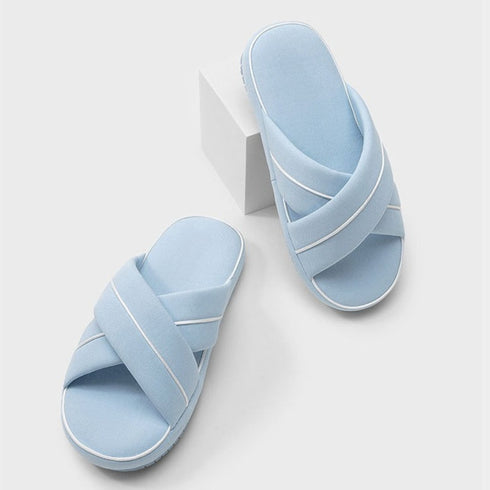 Puffy Padded Criss Cross Slides
