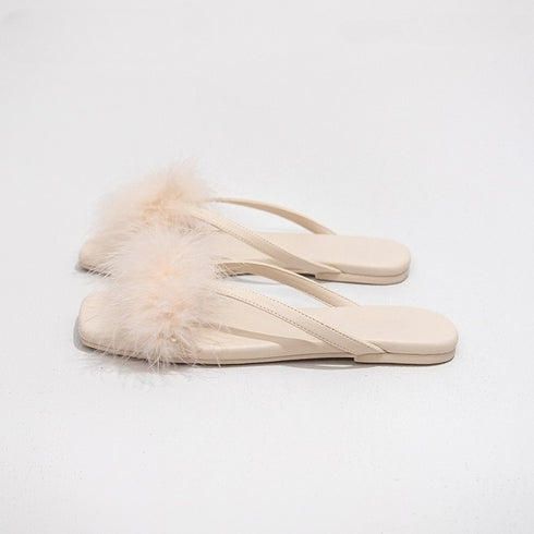 Feather Puff Strap Flip Flops
