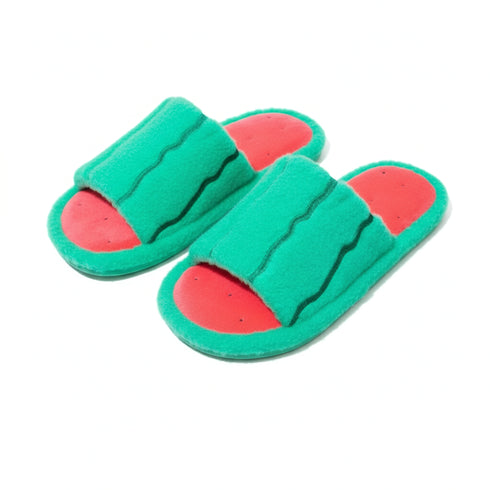 Watermelon Slice Fuzzy Open Toe Slippers