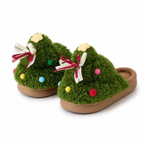 Christmas Tree Bowknot Plush Slippers